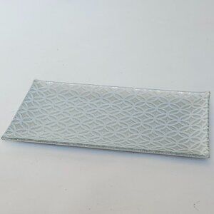 PRETTY Silver Serving Tray Trinket Dish GLASS Damask Pattern